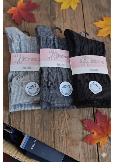 Kadın Lambswool Yün Çorap 3'lü Asorti Setler 36-40 Set 4
