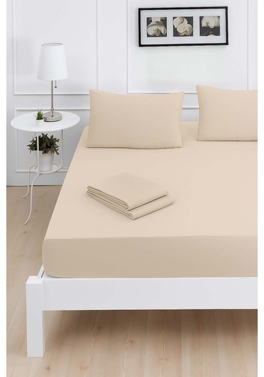 Mirava Premium %100 Pamuk Penye Lastikli Tek Kişilik Çarşaf Takımı 1 Yastık Kılıfı Dahil Bej 100x200cm Bej
