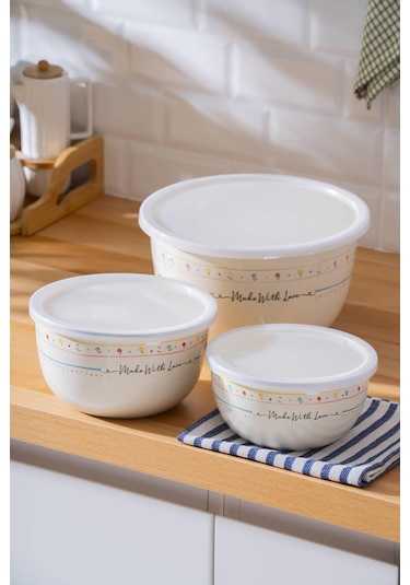 Made With Love Emaye 3 Lü Saklama Ve Karıştırma Kabı Renkli