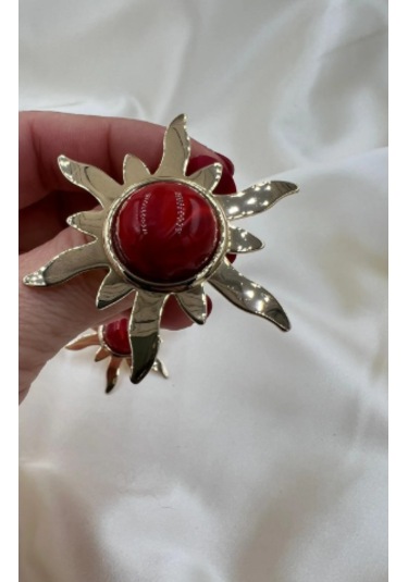 Bb İthal Bordo Güneş Küpe Altın - Kırmızı