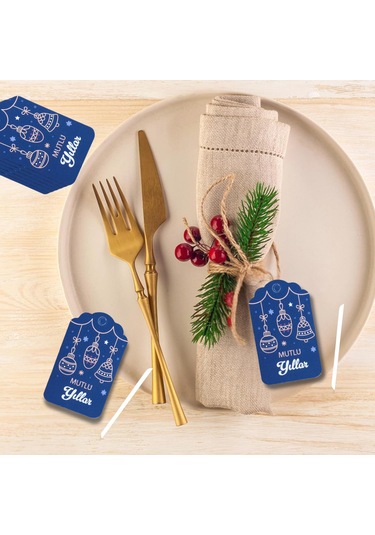 Yılbaşı Mutlu Yıllar Yazılı Hediye Etiketi, Delikli, Küre Desenli