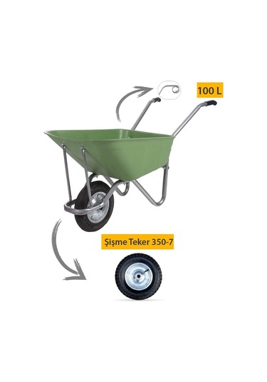 Kanat Ecoplast El Arabası -100 Litre- Tüplas Burçlu Teker