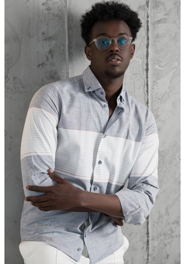 Advante Panolu Yaka Düğmeli Pamuklu Slimfit Yazlık Gömlek Antrasit