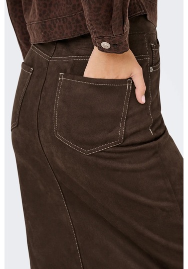 Only Kadın Onlstına Önden Yırtmaçlı Midi Süet Etek 15351259 Kahverengi Kahverengi