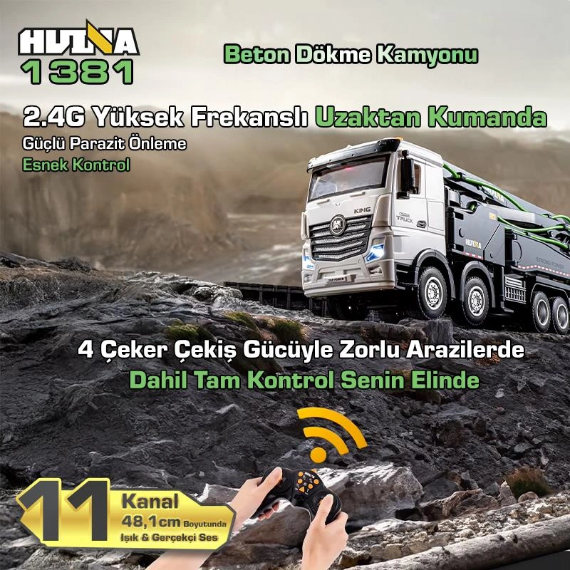 Huına 1381 1/18 11ch Beton Çimento Dökme Kamyonu İş Makinesi İnşaat Uzaktan Kumandalı Rc Model Gri -2.4ghz Gerçekçi Similasyon Ses Ve Işık Sistemi Huına1381-1 7600000034949