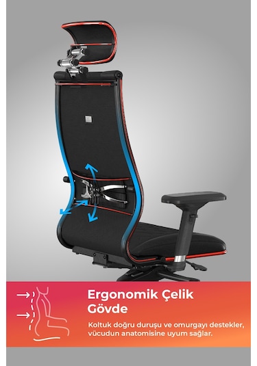 Metta Samurai Red Ergonomik Fileli Ve Deri Oyuncu / Ofis Koltuğu - 2e2.3.7.f Çok Renkli