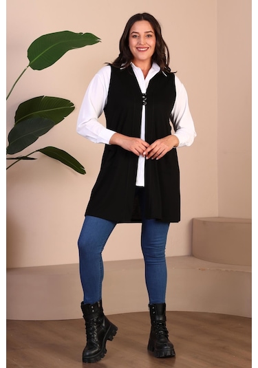 Kadin Buyuk Beden Tesettur Yelek Düğmeli Ve Cepli Esnek Yelek 001