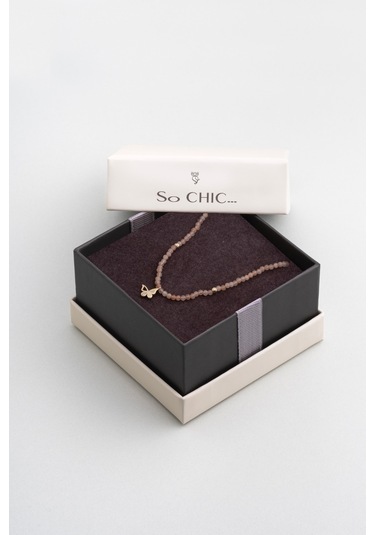 Kelebek Figürlü Güneş Taşlı 14 Ayar Altın Kolye Beyaz - Sarı