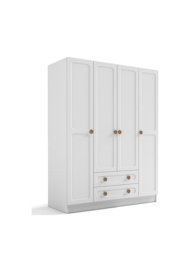 Bohem 4 Kapak 2 Çekmece Gardırop Mdf Kapak Beyaz