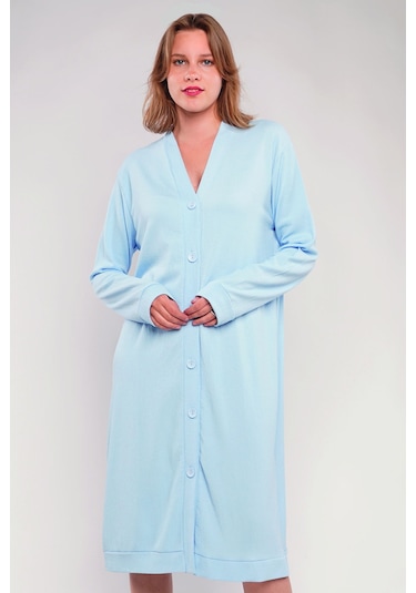 Gabria Ön Düğmeli Seul Uzun Hırka Buz Mavisi