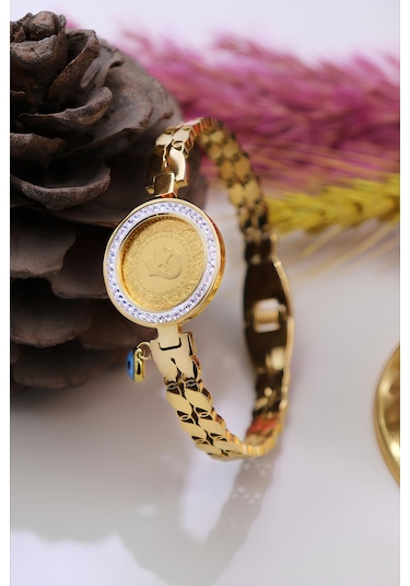 Tc. Darphane 22 Ayar Çeyrek Altınlı Çelik Kelepçe Bileklik