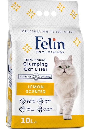 Felin Limon Kokulu Topaklaşan Bentonit Kedi Kumu 10 L