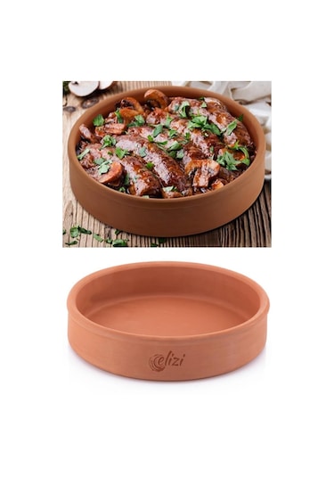 Elizi Çömlekleri Toprak Güveç, Fırın Kabı, Yuvarlak Fırın Tepsisi Büyük Boy 30 Cm Toprak