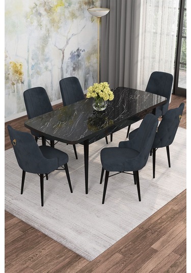 Mona Siyah Mermer Desen 80x132 Açılabilir Mdf Masa Yemek Odası Takımı, Mutfak Takımı 6 Adet Sandalye Siyah Mermer - 6 Antrasit - Siyah Ayak Mona Siyah Mermer Desen 80x132 Açılabilir Mdf Masa Yemek Odası Takımı, Mutfak Takımı 6 Adet Sandalye Siyah Mermer - 6 Antrasit - Siyah Ayak
