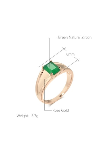 Kinel Kare Koyu Yeşil Opal Zirkon Kadın Yüzük 8 Rose Gold