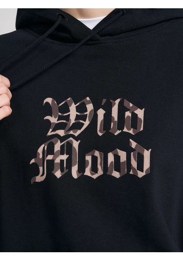 Tvoe Oversize Kapüşonlu Sweatshirt, Kadife Baskılı Kapüşonlu Oversize Sweatshirt, Kadife Baskılı 274308545 Siyah