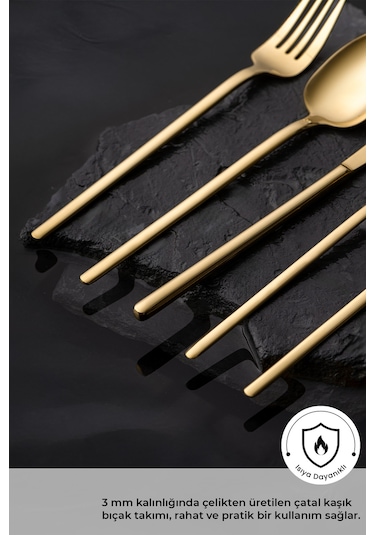 Emsan Lora Parlak Gold 60 Parça 12 Kişilik Çatal Kaşık Bıçak Takımı Gold