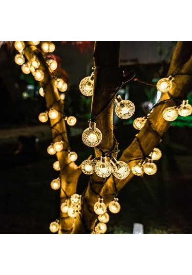 Yuntech01 Güneş Enerjili 7m 50 Işıklı Led Balon Şerit, 2.5cm Renkli Balonlar, 8 Modlu, Bahçe Çadır Noel Dekorasyonu, Isınak Işık Sıcak Beyaz