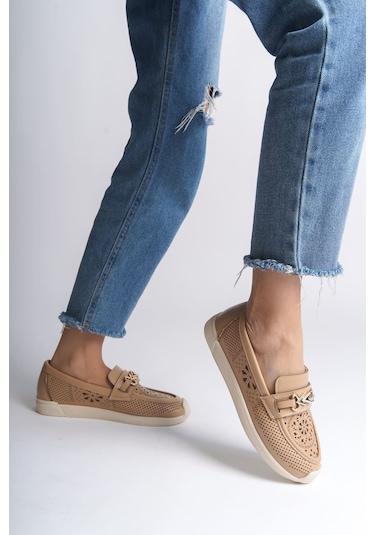 Lıly Bağcıksız Ortopedik Rahat Taban Çiçek Desenli Kadın Babet Ayakkabı Ckt - Ten Ten