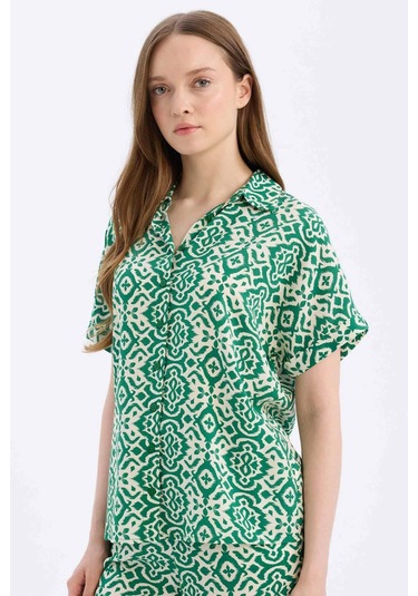 Defacto Regular Fit Desenli Kısa Kollu Gömlek C9621ax25spgn751 Yeşil