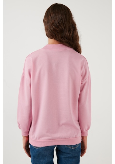 Lela Pamuklu Dik Yaka Basic Örme Bayan Sweat 5863323 Pembe