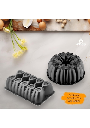 Amboss Ametist 2'li Döküm, Yanmaz Yapışmaz Döküm Kek Kalıbı