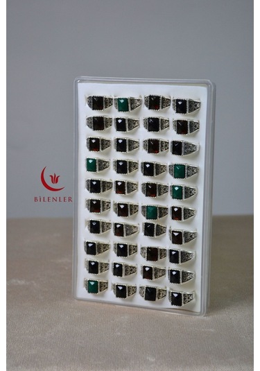 Erkek Taşlı Metal Yüzük Şık Tasarım 40'lı Kutu Gümüş