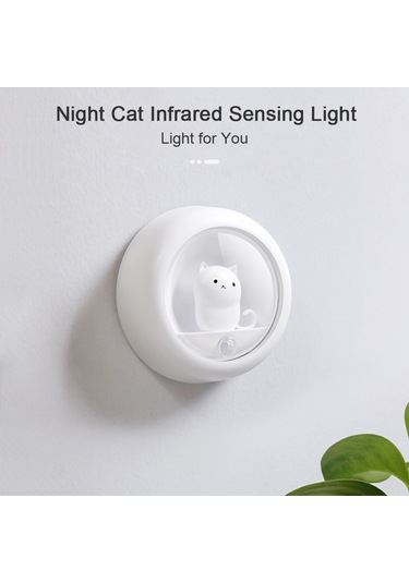 Konesam Kedi Figürlü Usb Akıllı Hareket Sensörlü Gece Lambası - Sabit Ve Otomatik Işık Modu, Duvar/masa/makaslı Montaj, 4000k Işık Tonu, 800mah Pil Beyaz