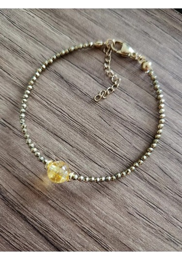 Sitrin Taşı Ve Hematit Minimal Bileklik Sarı