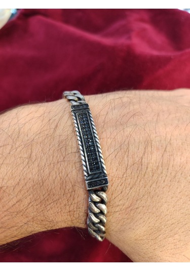 Modagümüşevi 925 Ayar Gümüş Siyah Zirkon Taşlı Gurmet Erkek Bileklik