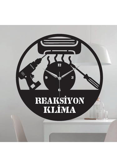 Klima Temalı Ahşap Duvar Saati Siyah