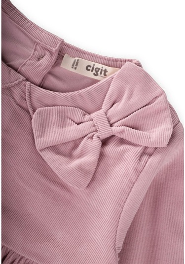 Kadife Elbise 1-8 Yaş Pudra Pembe Pudra Pembe