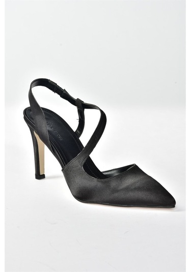 Fox Shoes Siyah Saten Kumaş Sivri Burun Kadın Topuklu Ayakkabı K4