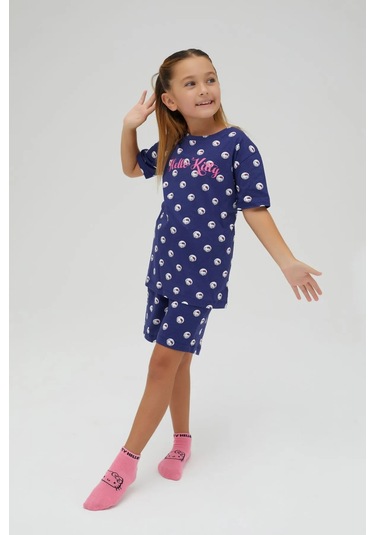 Hello Kitty Kız Çocuk Kısa Şortlu Pamuklu Pijama Takımı Renklı