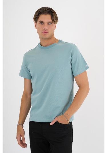 Erkek Yeşil %100 Pamuklu Standart Kalıp T-shirt Siyah