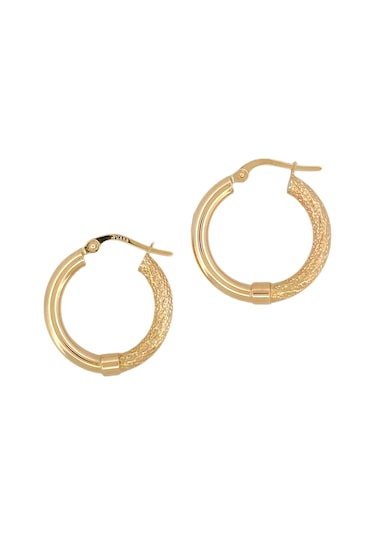 Altın Nesil - 14 Ayar Altın Geçme Kumlu Küçük Boru Halka Küpe Altın - Beyaz Altın