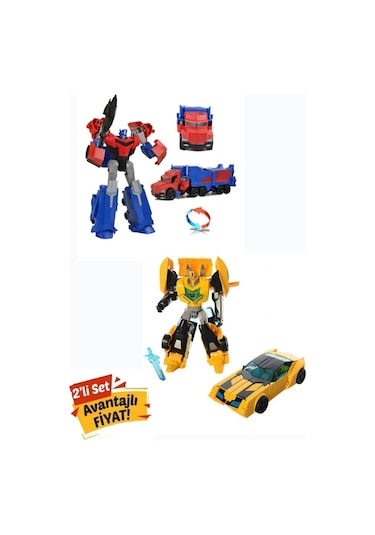 Oyuncak Robota Dönüşen Metal Transformers Robot Bumblebe Ve Optimus Prime Araba 2'li Set 20 Cm Kırmızı