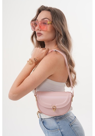Acı Kahverengi Suni Deri Ayarlanabilir Askılı El ,kol Ve Omuz Çantası Açık Pembe