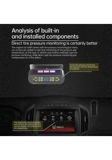 Boatshop1 Model T13 Didi Sürümü Evrensel Lastik Basınç İzleme Sistemi Tpms Kablosuz Güneş Şarj Lcd Ekran 4 Sensör Otomobil Karavan Suv Mpv