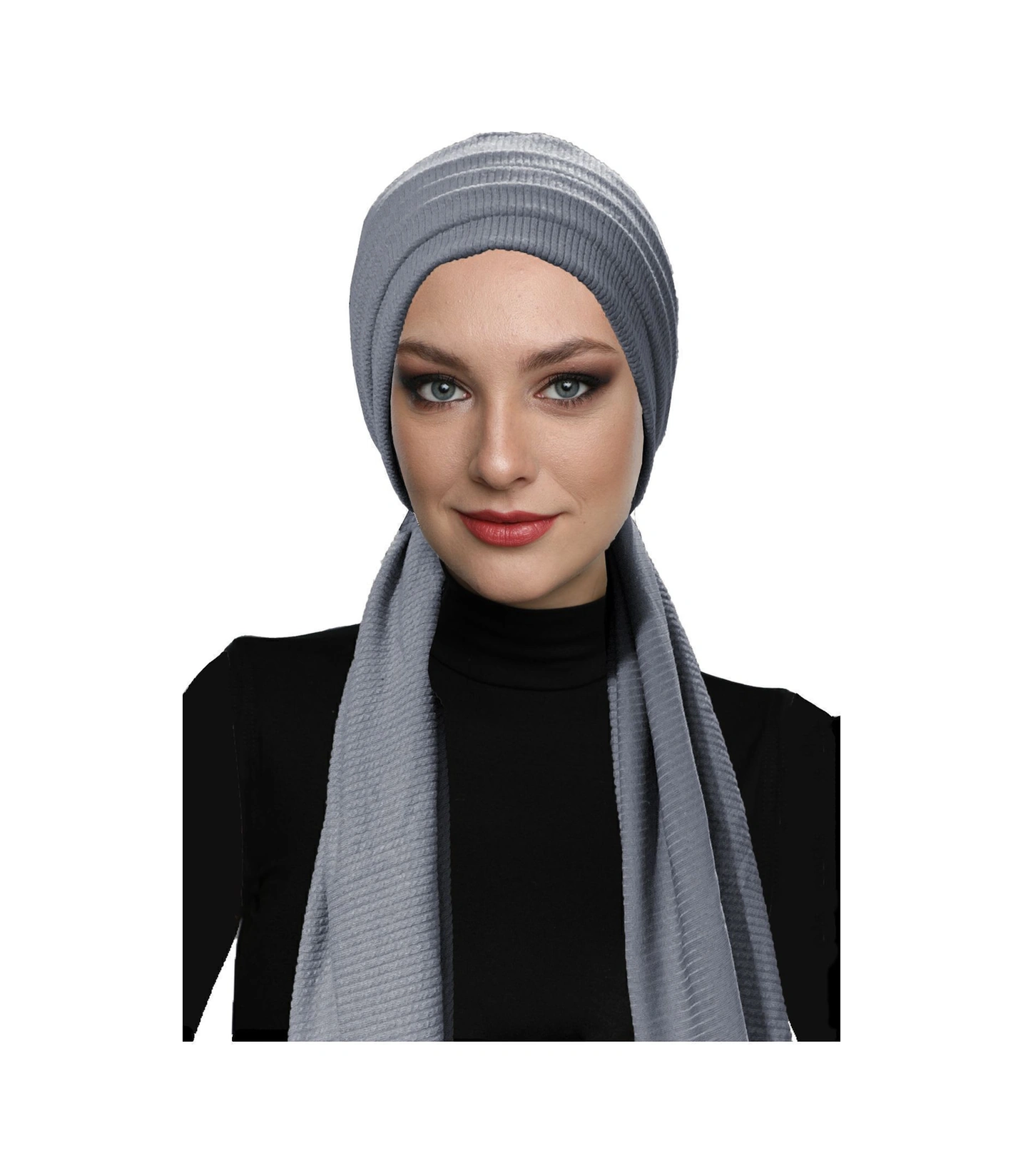 Fitilli Penye Bağlama Koyu Gri Hazır Türban Tesettür Bone Koyu Gri