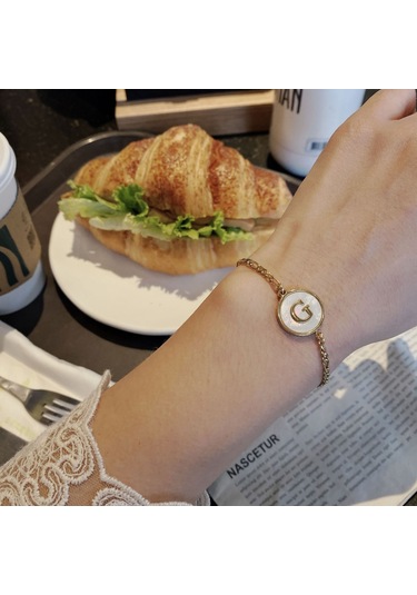 Jzcat Moda Titanyum Bileklik 26 İngilizce Eşleşen Harfler Yuvarlak Etiket Bileklik-g Altın