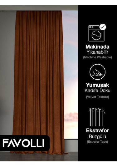 Br Favolli Kadife Dokulu Kiremit Rengi Ada Fon Perde Ekstrafor Büzgülü Dream Series Kiremit