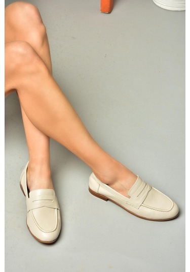 Fox Shoes S944007803 Bej Hakiki Deri Kadın Babet Bej