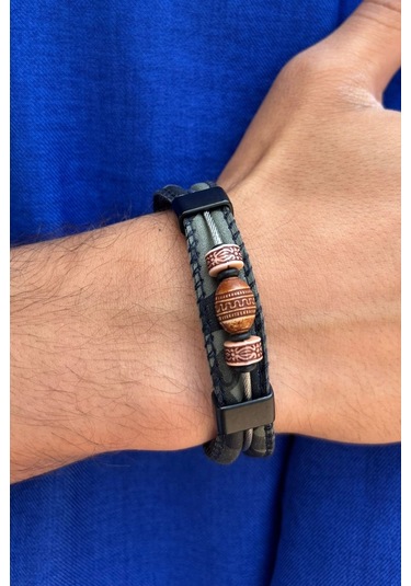 El İşçiliği İle Üretilmiş Hakiki Deri Erkek Bileklik Koyu Yeşil