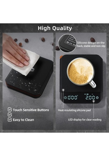 Dashanshop Usb Şarj Edilebilir Kahve Terazisi 2kg 0 1g Hassas Mini Kompakt Drip Espresso Terazisi Ev Ve Dış Kullanım Otomatik Zaman Fonksiyonu Abs Malzeme 350mah Pil -