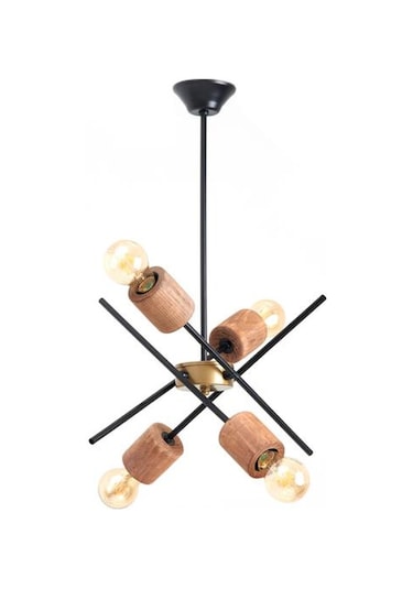 Correx Simurg Ahşap Detaylı 4'lü Avize Kahverengi / Siyah