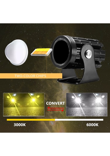 Suofeng Motorsiklet Iki Renkli Isiklar 6000k/3000k 60w 6000lm, Kolay Kurulum, Ip67 Su Geçirmez, Arac Icin Yardimci Spot Işık Seti 2 Adet Mavi