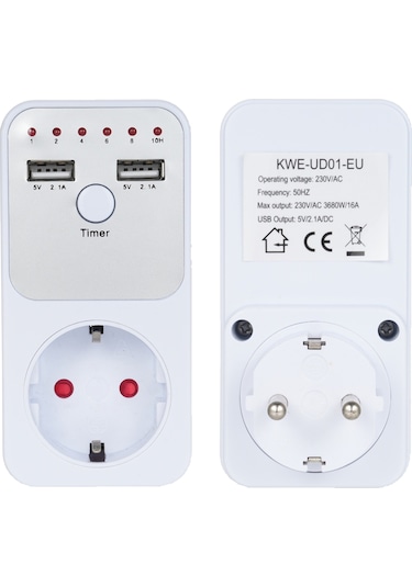 Yaleker Akıllı Programlanabilir Zamanlayıcılı Usb Şarjlı Priz, 3680w Güç, 2 Usb Port, 6 Zaman Aralığı, 230v Avrupa Standartı