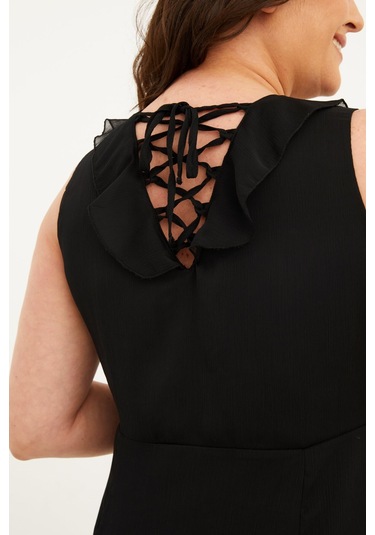 Çapraz Biyeli Astarlı Şifon Elbise-1576 Siyah