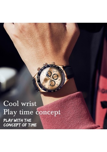 Novahub Olevs 2875 Erkekler Multifonksiyonlu Spor Kronograf Su Geçirmez Kuvars Saat Gül Altın Renkli Çok Renkli